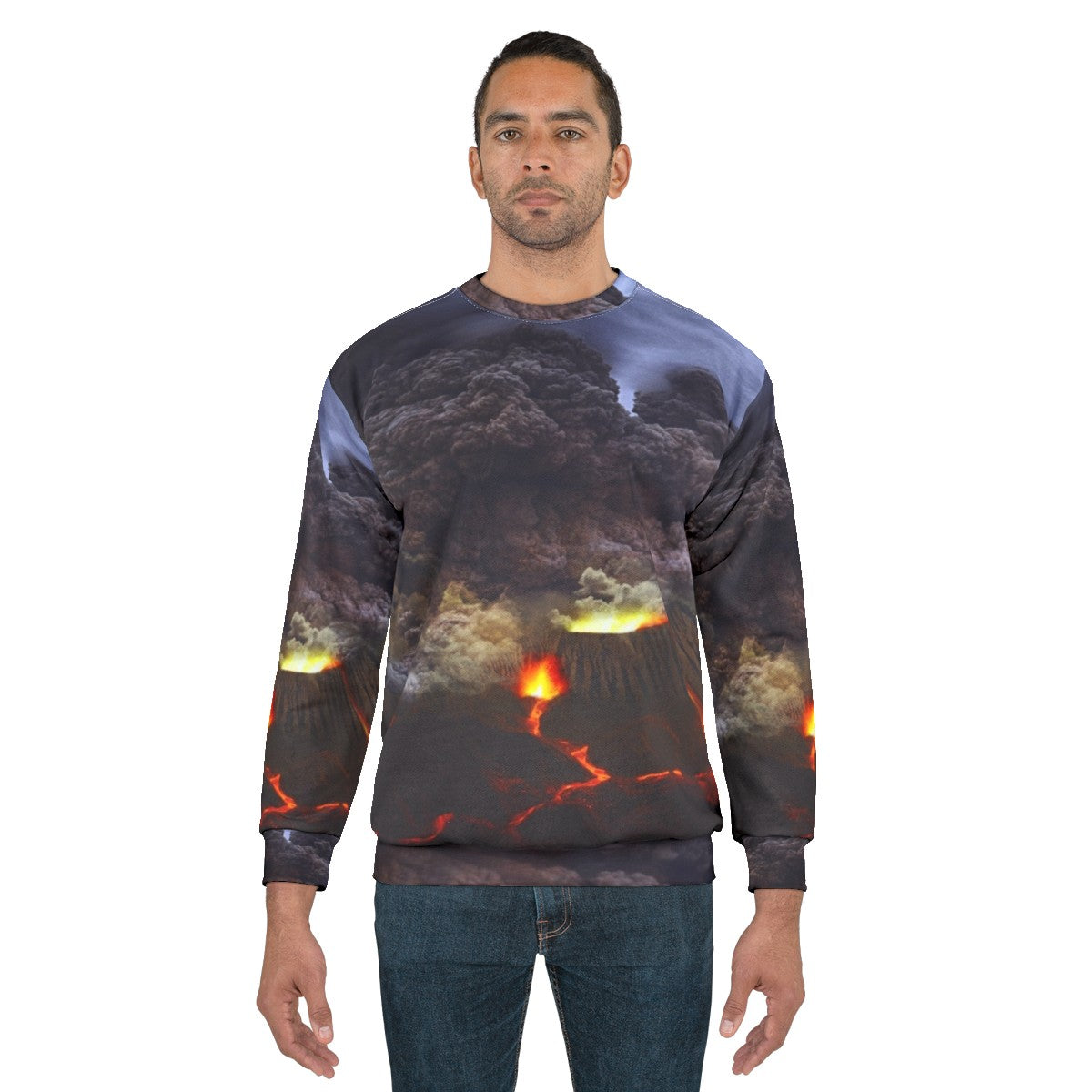 Volcano Erupting Sweatshirt with Volcanic Lava Eruption Landscape - men