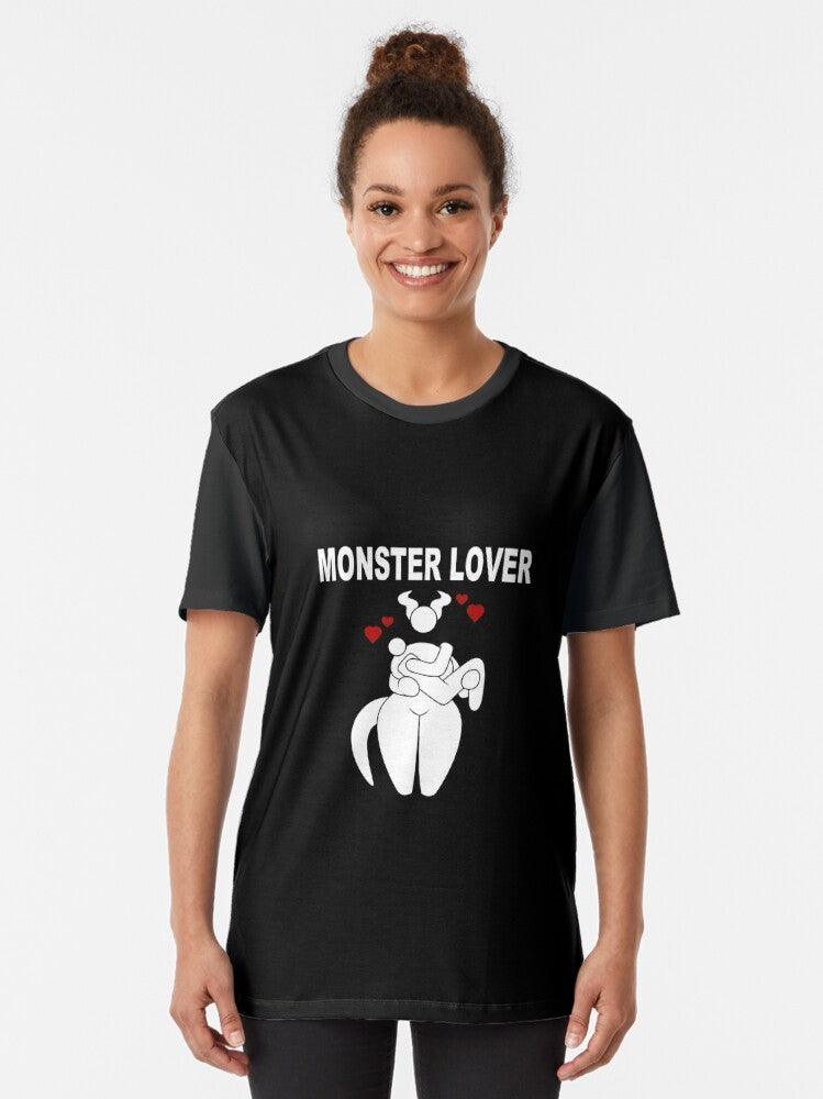 Monster Lover Graphic T-Shirt with a black and white design - Women