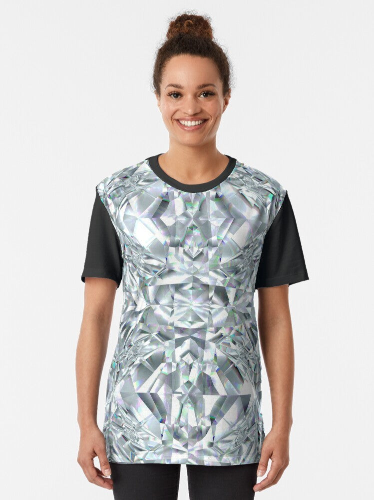 White diamond graphic t-shirt with a glassy, crystal-like texture - Women