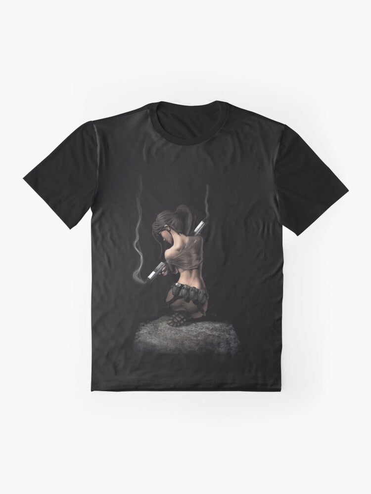 Lara Croft Legend Graphic T-Shirt with Tomb Raider, Gaming, and Video Game Themed Design - Flat lay