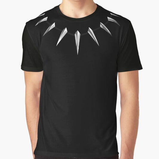 Black Panther necklace graphic t-shirt featuring a panther design