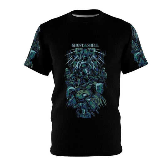 Anime inspired Ghost in the Shell t-shirt featuring characters Motoko Kusanagi, Batou, and Tachikoma