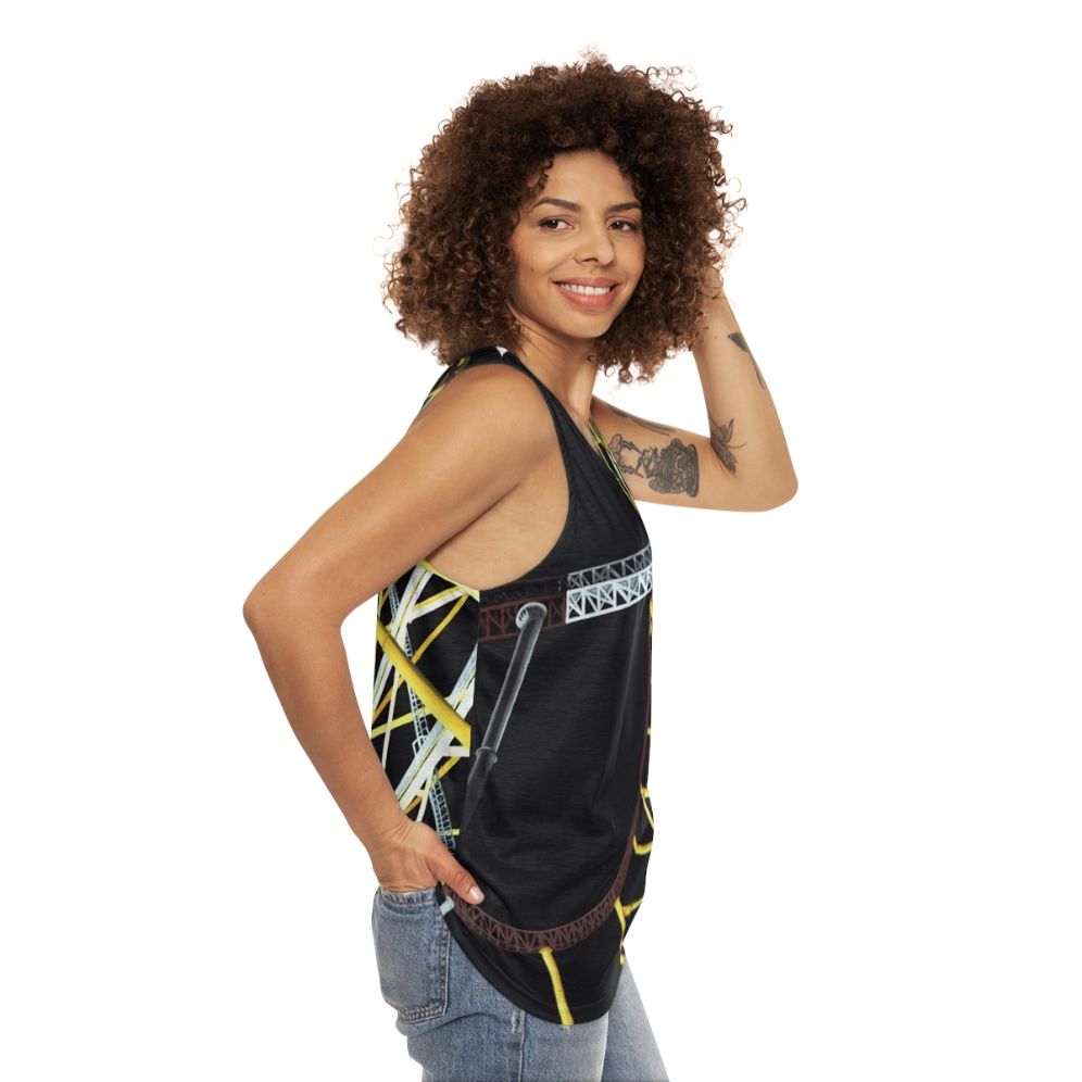 Unisex tank top featuring the Top Thrill Dragster roller coaster at Cedar Point amusement park - women side