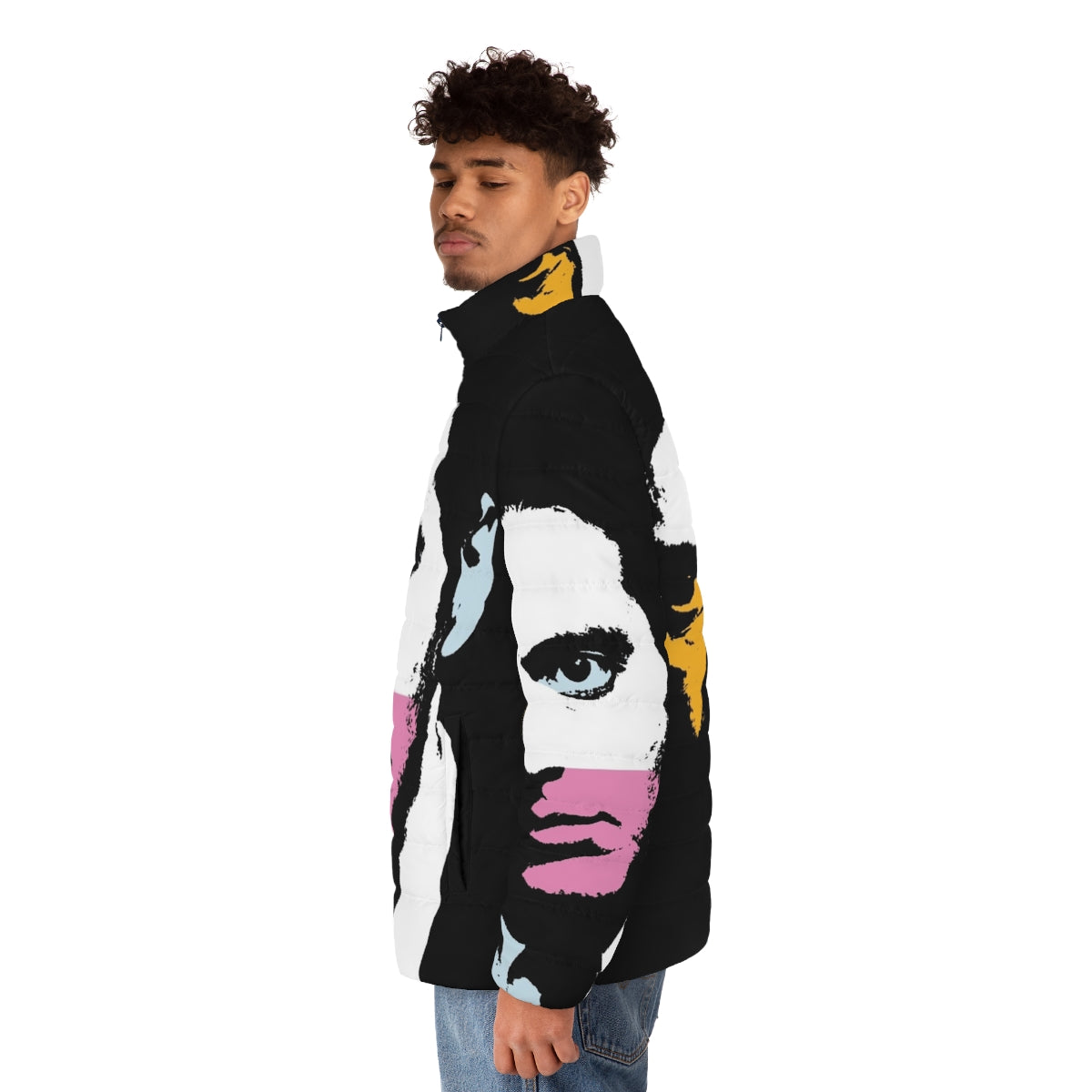 Al Pacino Pop Art Puffer Jacket featuring iconic movie characters - men side left