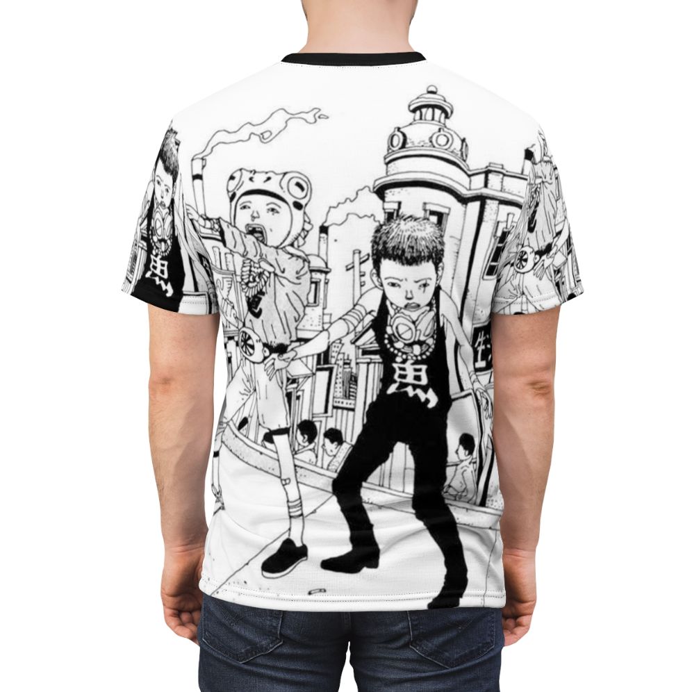 Tekkonkinkreet inspired graphic t-shirt featuring a cat, rat, dog, and the city - men back