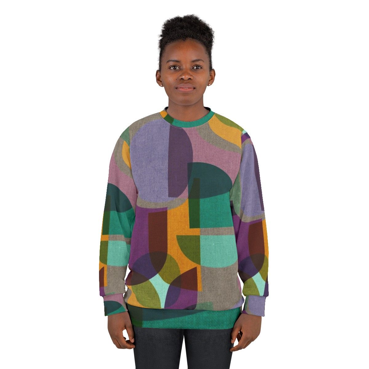 Mid Century Kaleidoscope Symphony Purple Sweatshirt with Abstract Multicolor Design - women