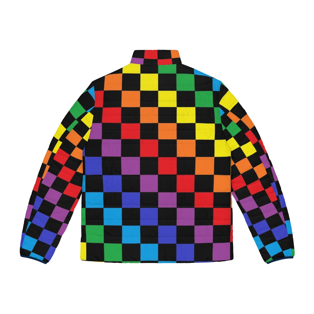 Colorful checkered puffer jacket with a rainbow pattern - Back