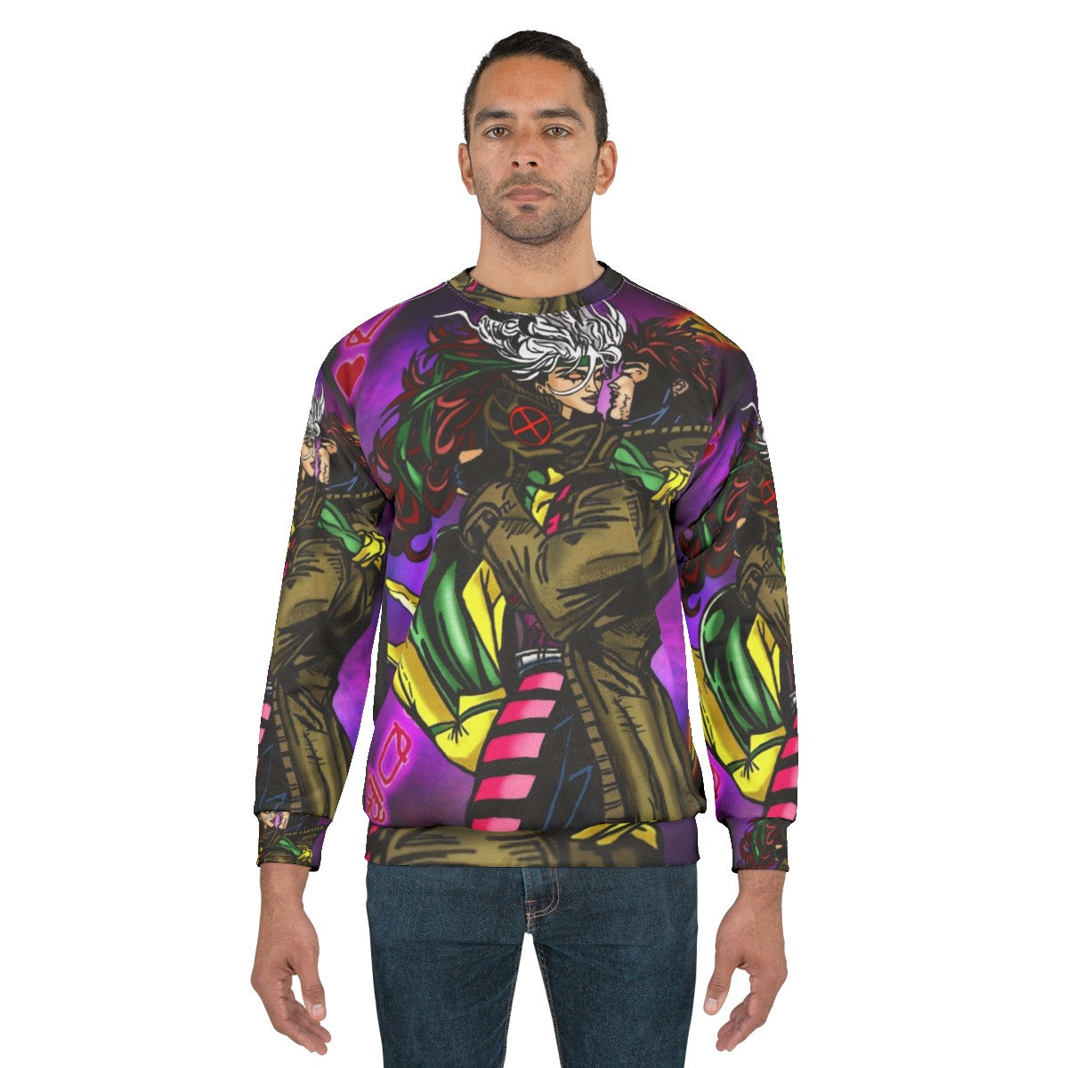 Gambit and Rogue X-Men Power Couple Vibrant Neon Sweatshirt - men