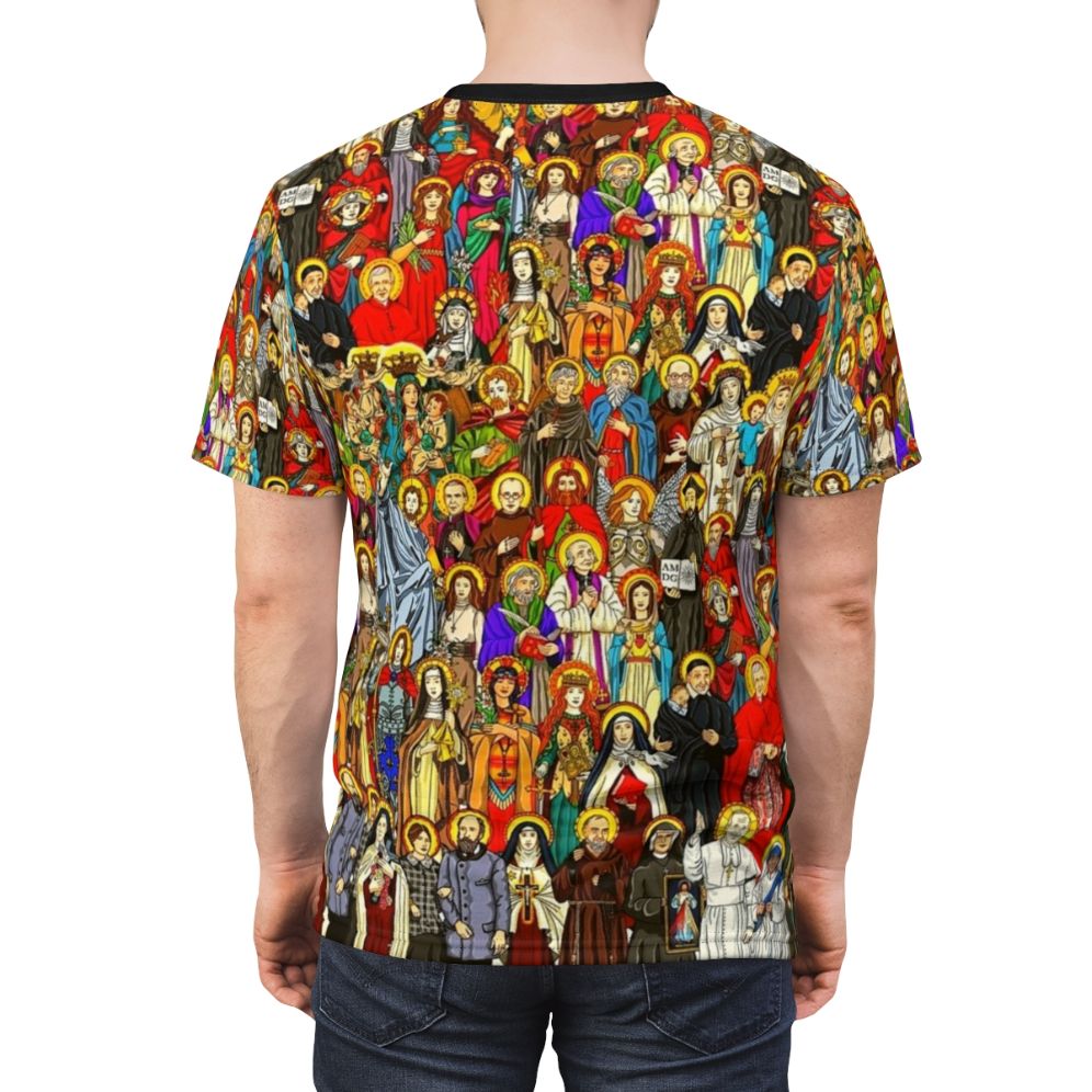 Commemorative Catholic Saints Christian Art Design T-Shirt - men back