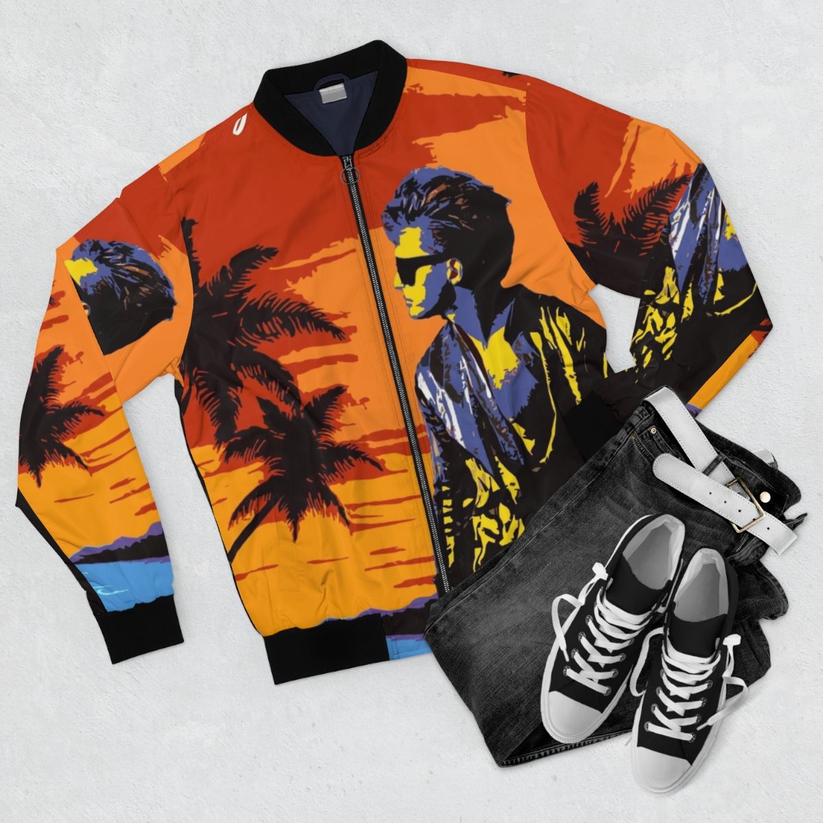 Luis Miguel Beach Bomber Jacket featuring the iconic Mexican singer - Flat lay