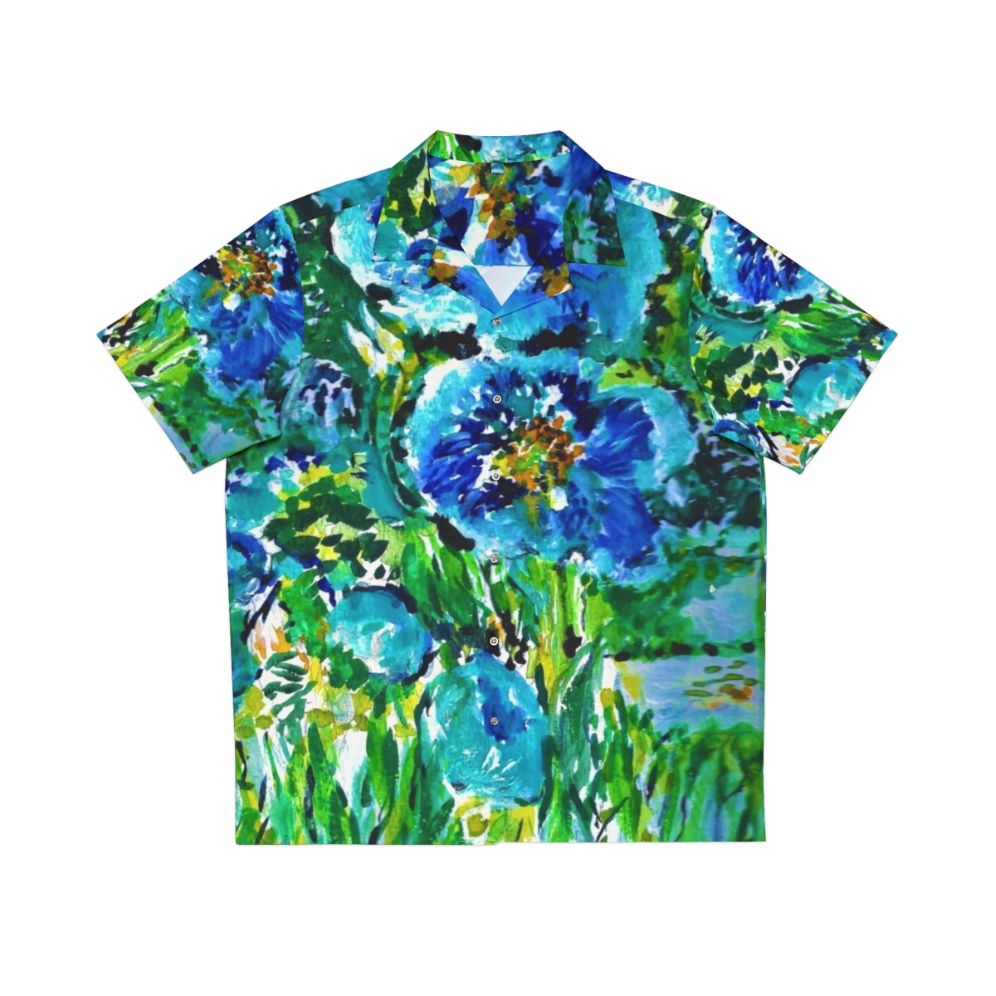 Blue poppies Hawaiian shirt with tropical floral print