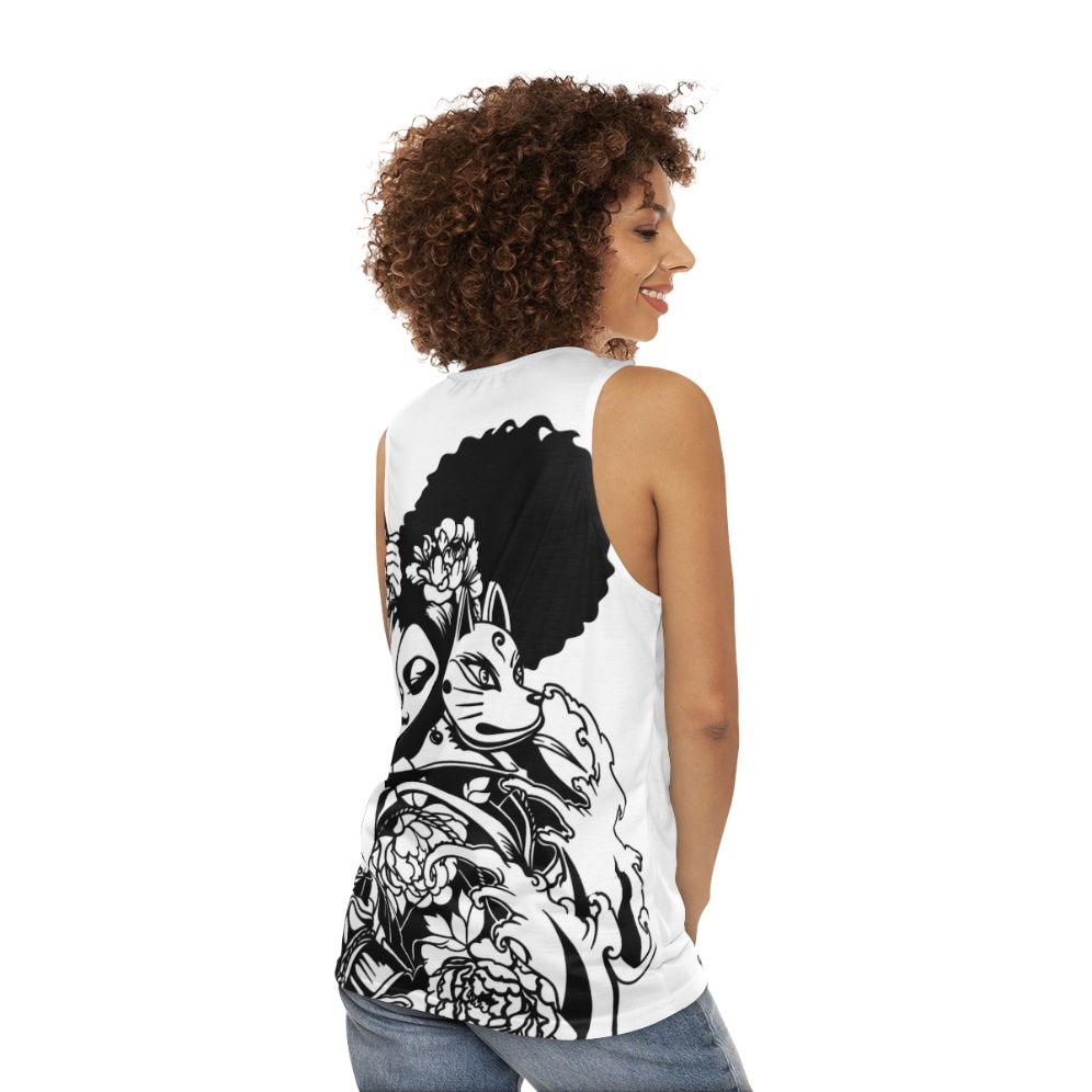 Unisex tank top featuring the design of Afua Asantewaa, a historical figure from black history - women back