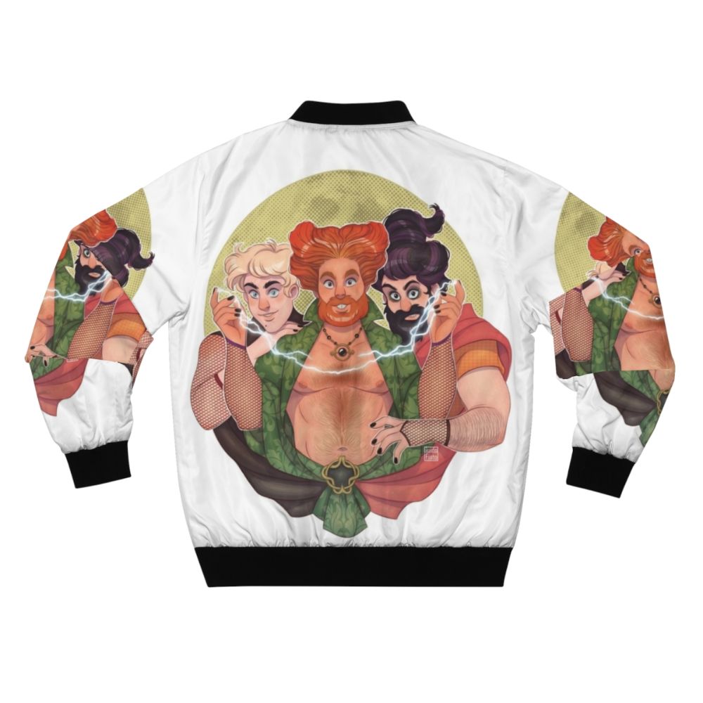 Hocus Pocus-inspired gay bear bomber jacket with muscle men and bearded men illustration - Back