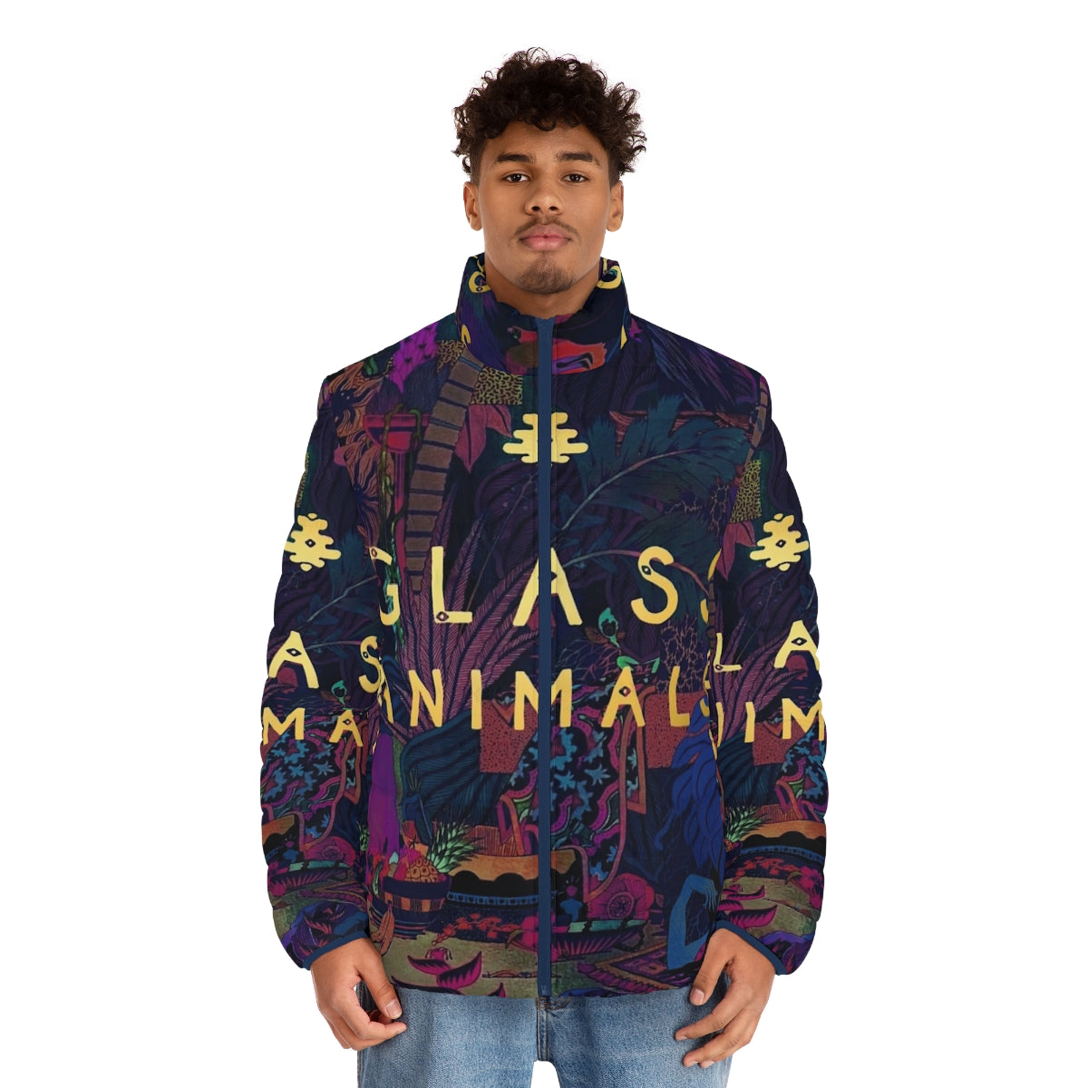 Glass Animals Puffer Jacket with Indie Band Graphic - men front