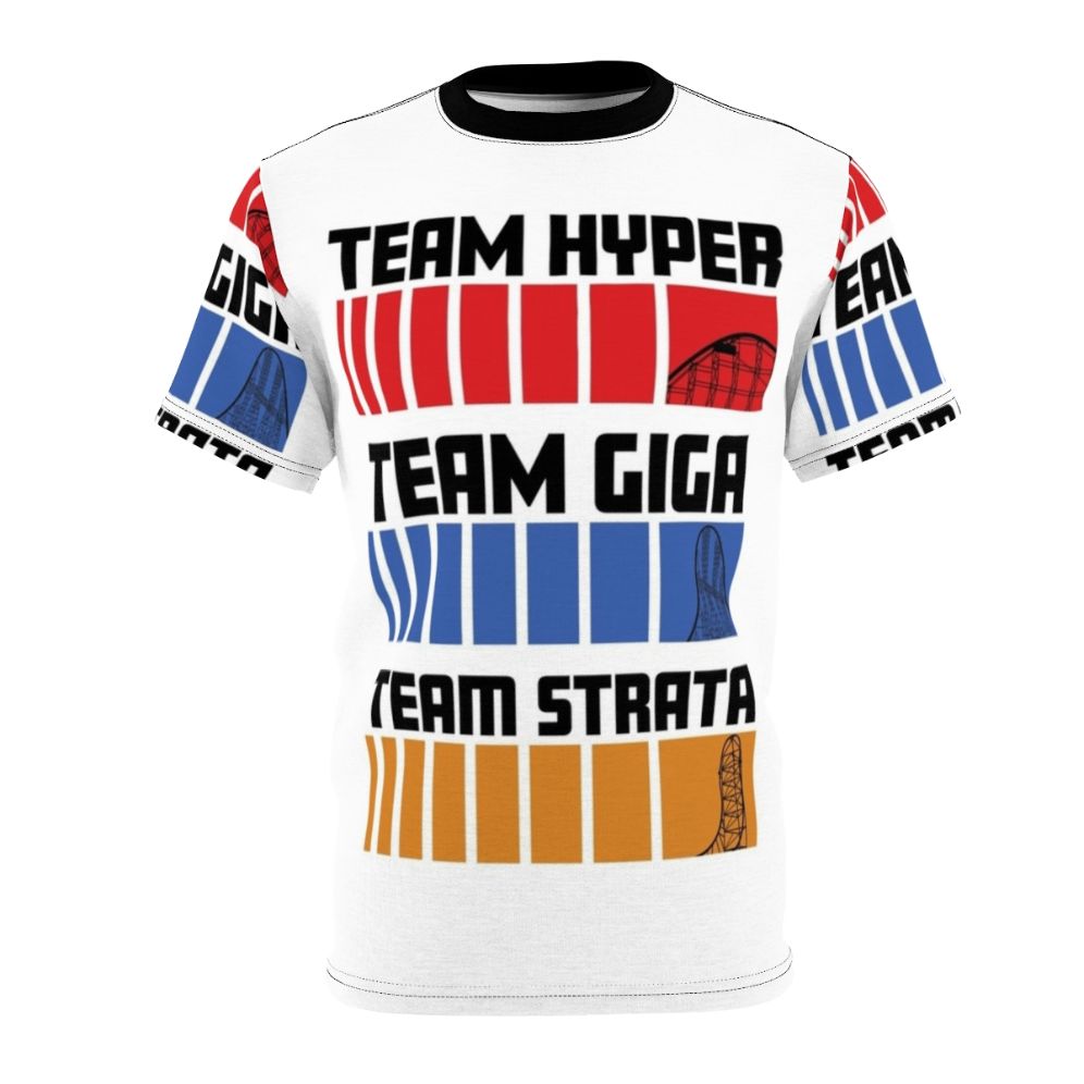 Hyper Giga Strata Roller Coaster Enthusiast T-Shirt with Magnum XL 200, Millennium Force, and Top Thrill Dragster Design