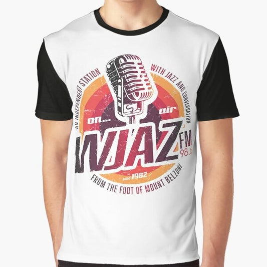 Vintage radio design graphic t-shirt with WJAZ logo for 70s music fans