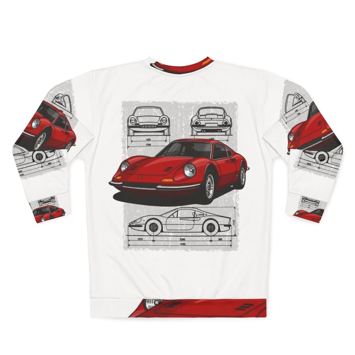 Sweatshirt featuring a drawing of the iconic Ferrari Dino sports car - Back