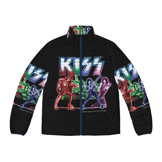 Kiss Band Puffer Jacket featuring the iconic band's logo and artwork