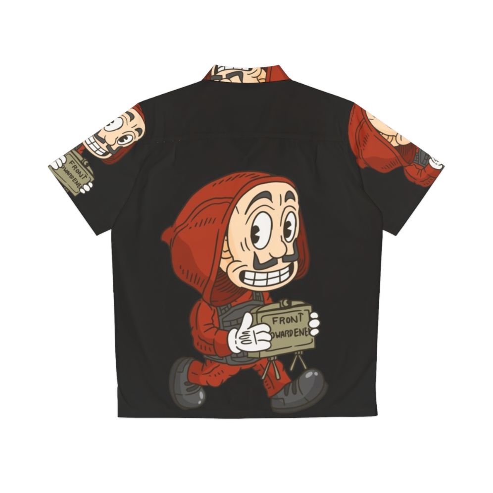 Vintage cartoon-style Hawaiian shirt with money heist design - Back