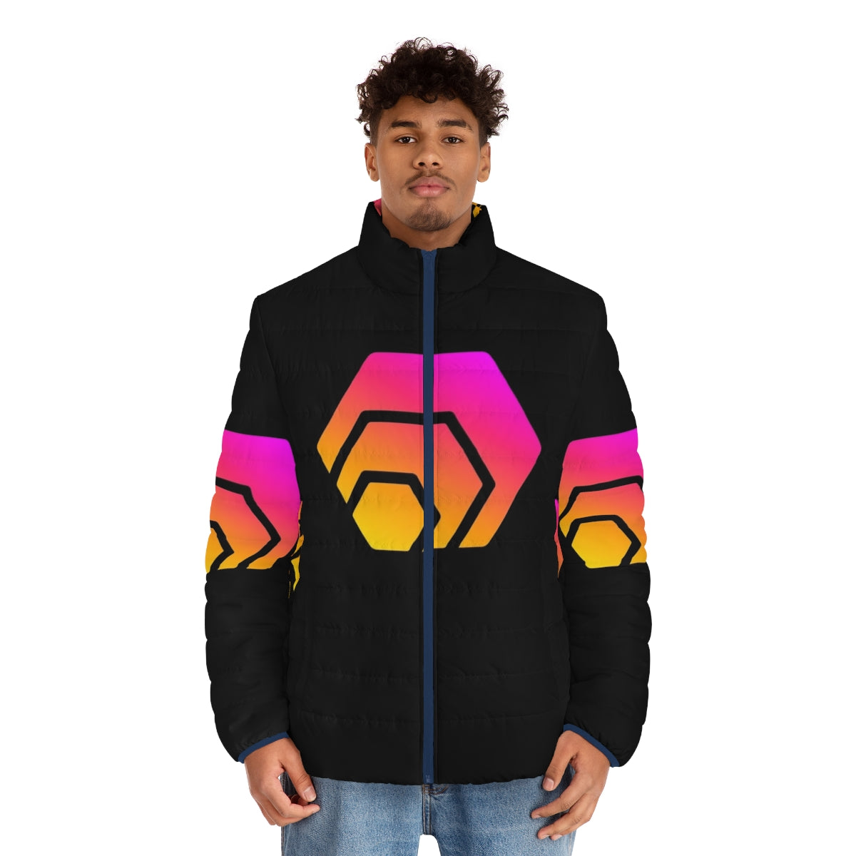 Hex Crypto Hexagon Logo Puffer Jacket - Crypto Fashion Apparel - men front