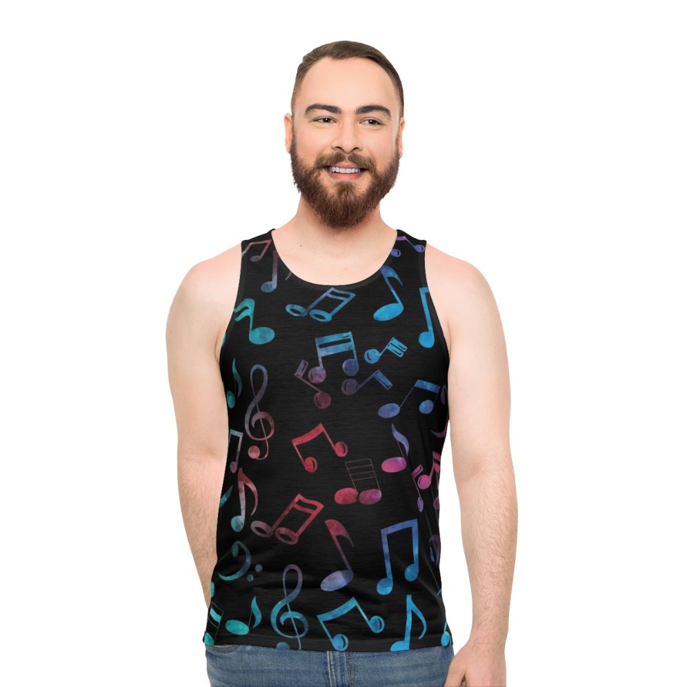 Colorful music notes watercolor pattern unisex tank top - men