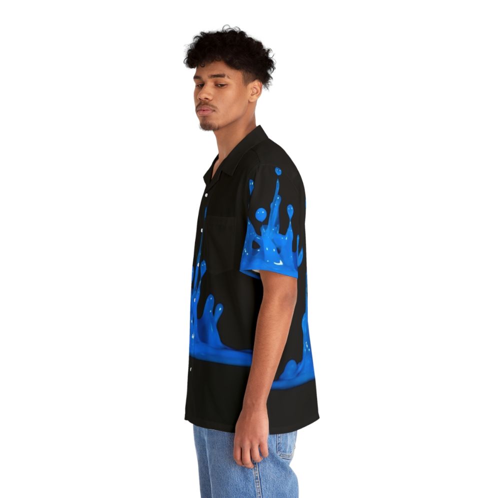 Blue Hawaiian shirt with abstract water splash design, perfect for team players - People Left