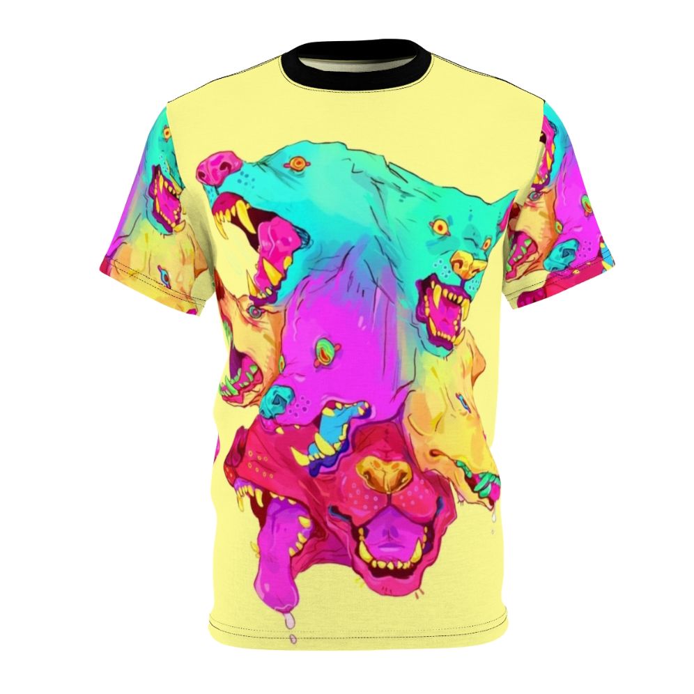 Pileup monster design on a bright and colorful t-shirt