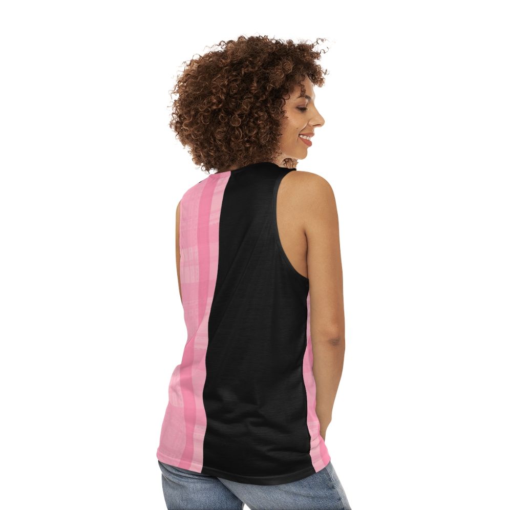 Unisex Half Black, Half Pink Plaid Music Tank Top - women back