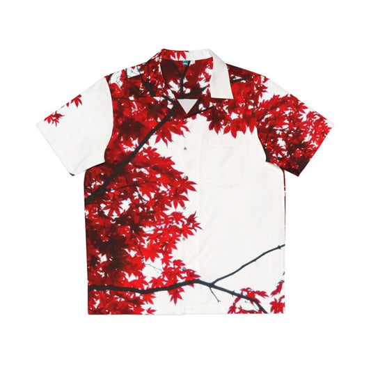 Koyo Hawaiian Shirt with Vibrant Red Maple Leaves