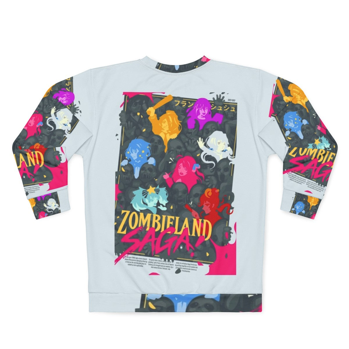 Zombieland Saga anime sweatshirt with zombie and manga characters - Back