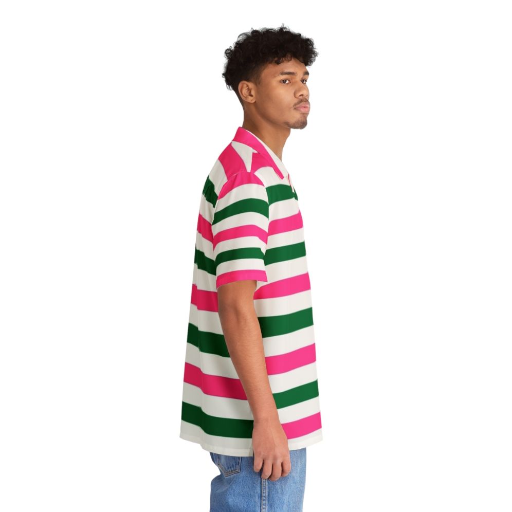 Retro deckchair stripes Hawaiian shirt in forest green and pink - People Pight