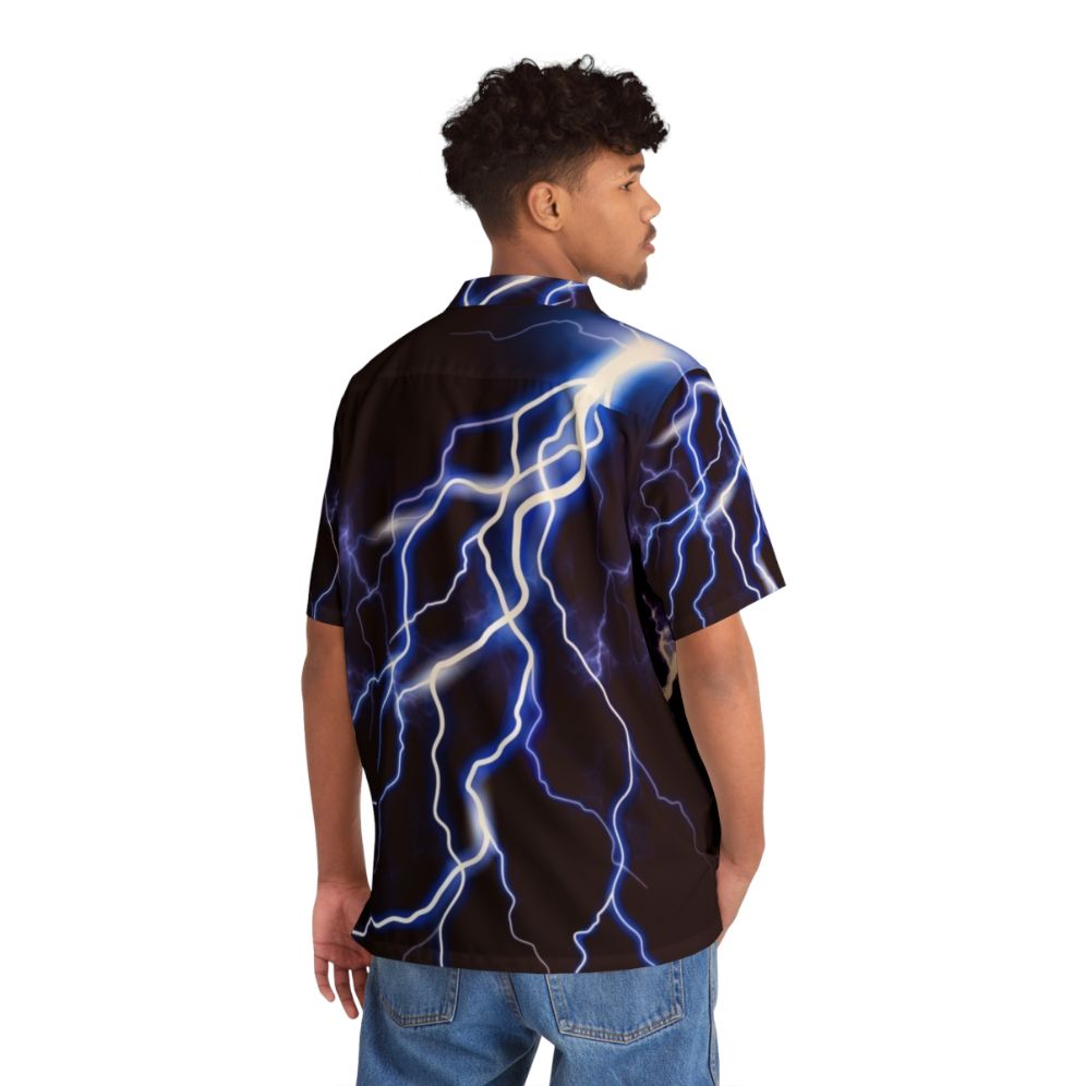 Blue thunder and colorful lightning graphic design on a Hawaiian shirt - People Back