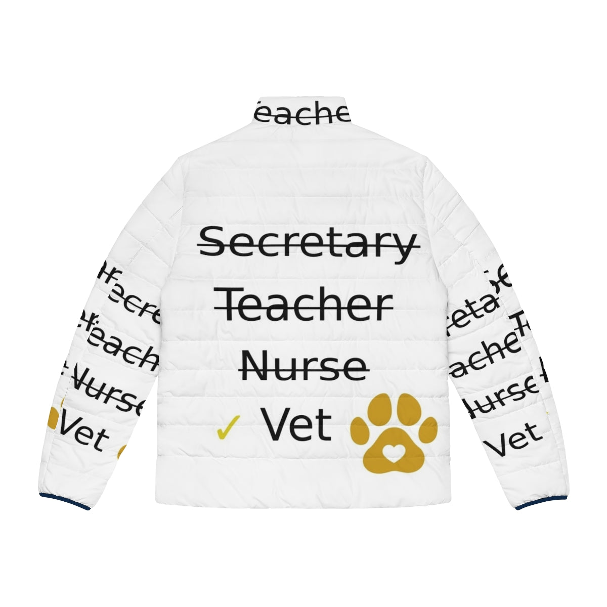 Veterinary puffer jacket with occupations and professions design - Back