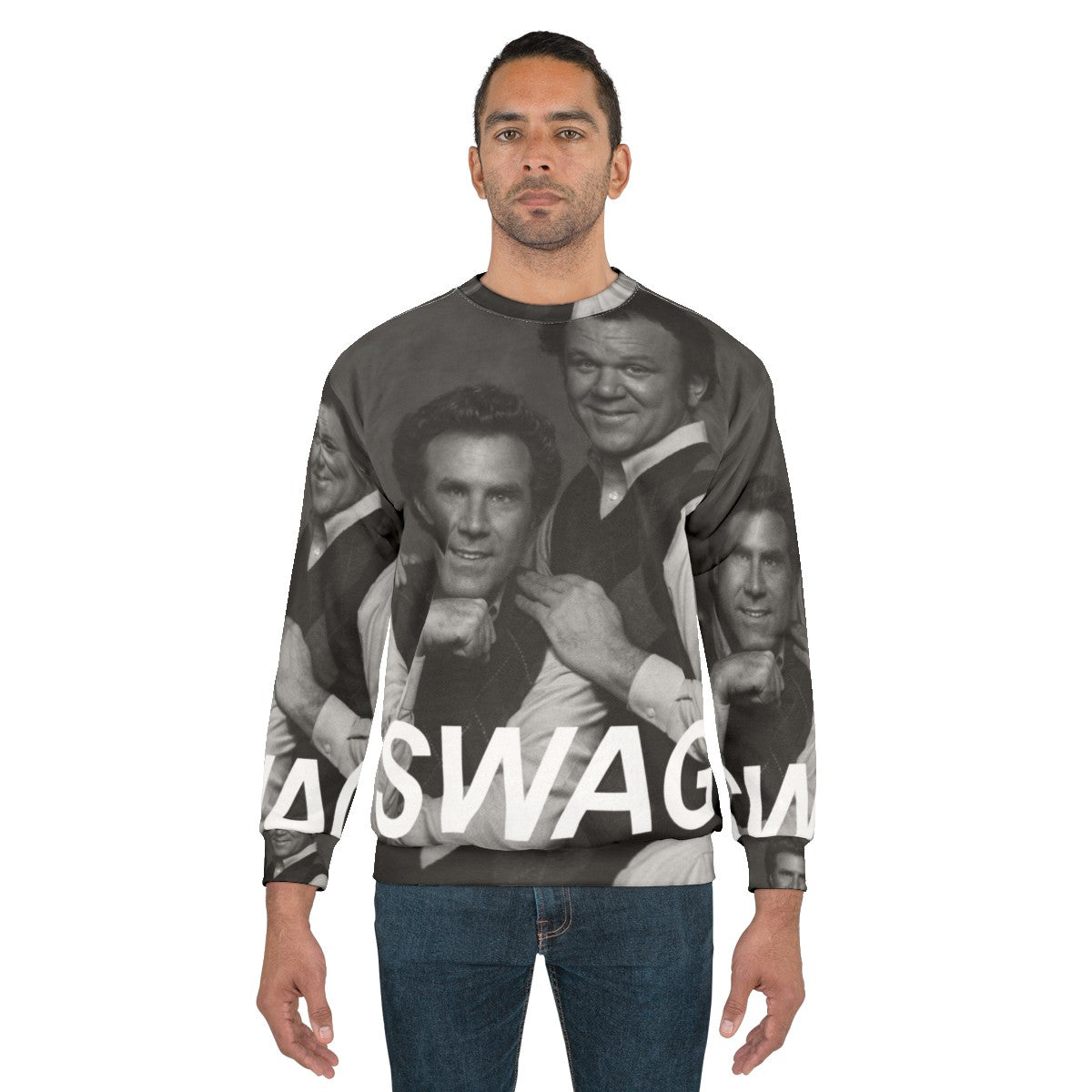 Step Brothers movie themed sweatshirt with a graphic portrait of Will Ferrell and John C. Reilly - men