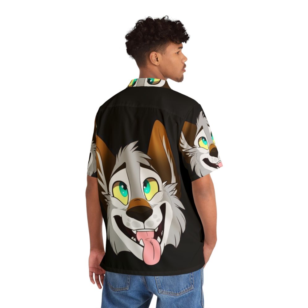 Cute happy wolf cartoon print on a hawaiian style shirt - People Back