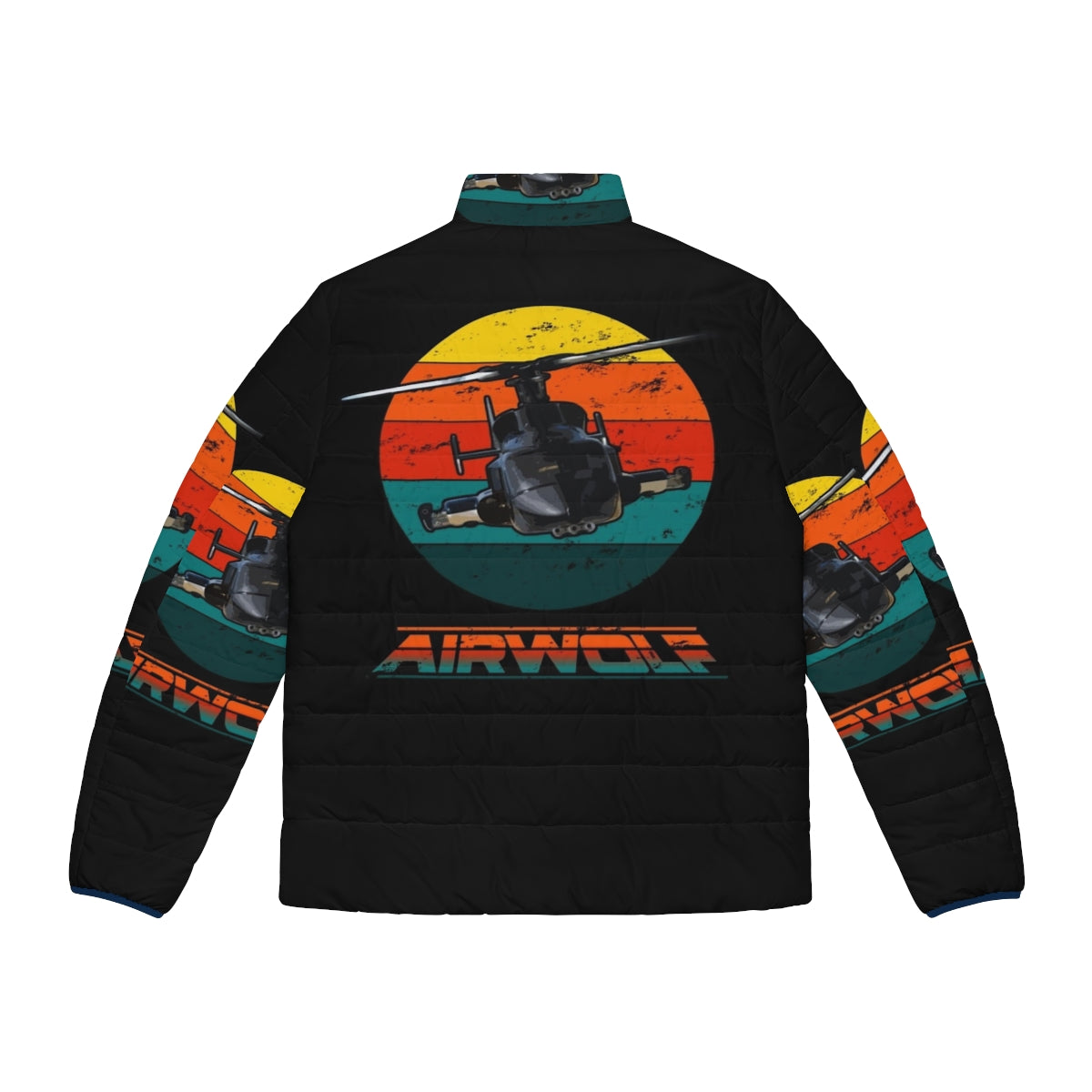 Airwolf 1980s retro puffer jacket with iconic 80s TV series logo and design - Back