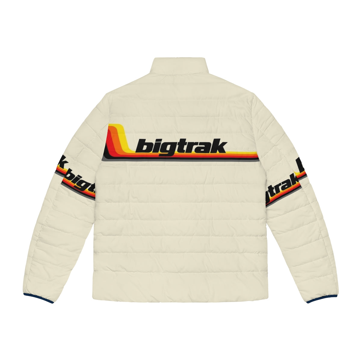 1980s Bigtrak Puffer Jacket featuring retro Milton Bradley robot tank toy design - Back