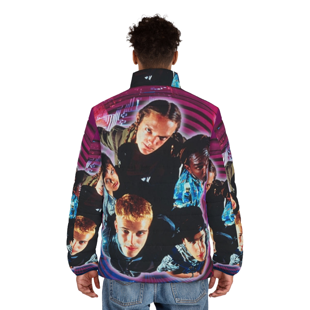 Hacker inspired puffer jacket, featuring a 90s cult classic movie design - men back