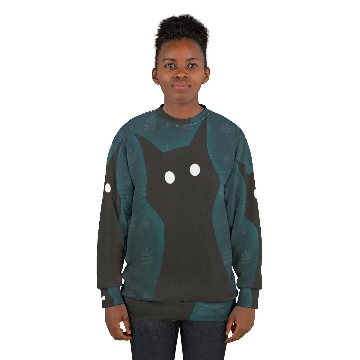 Spooky black cat sweatshirt with illustration - women