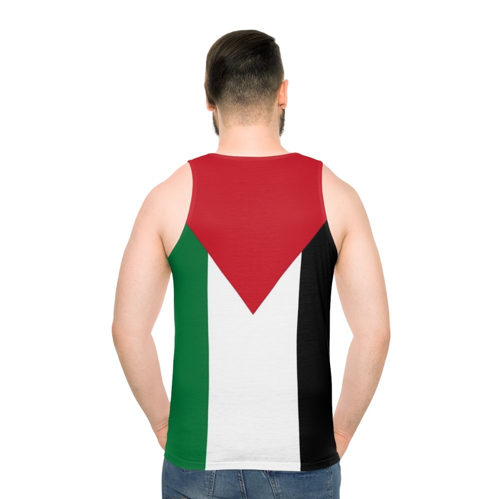 Unisex tank top featuring the flag of Palestine - men back