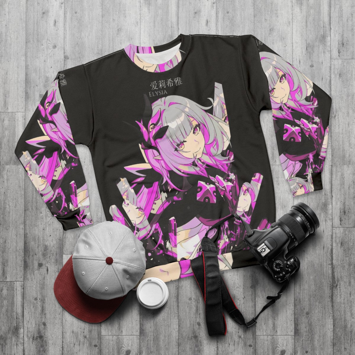 Reflection Crystal Sweatshirt with Fantasy Anime Manga Game Inspired Design - flat lay