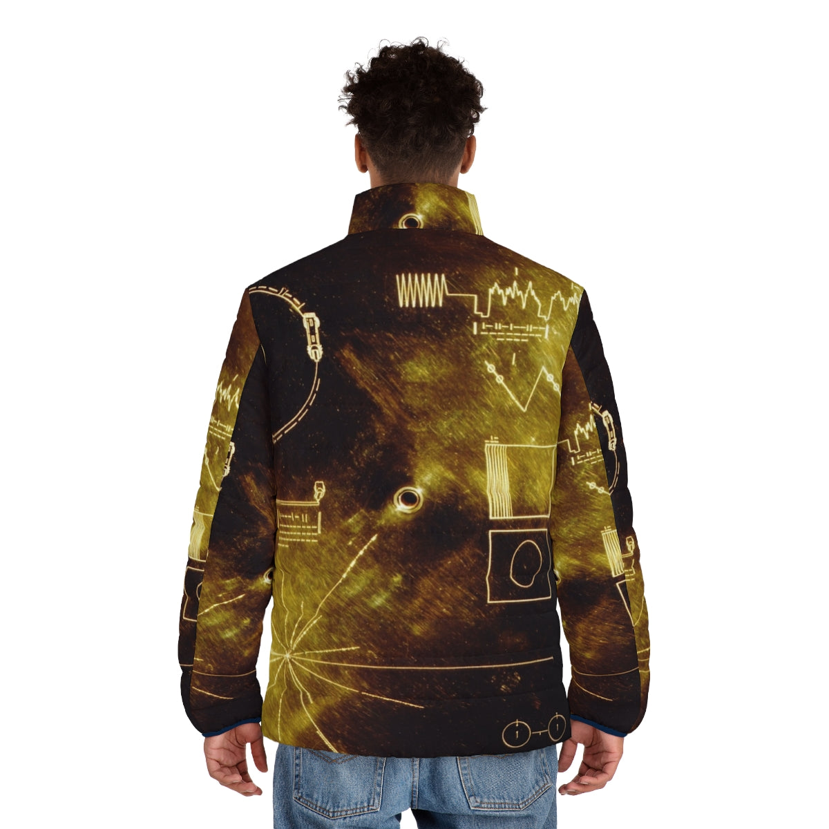 Voyager Golden Record Puffer Jacket featuring the iconic golden record launched into space - men back