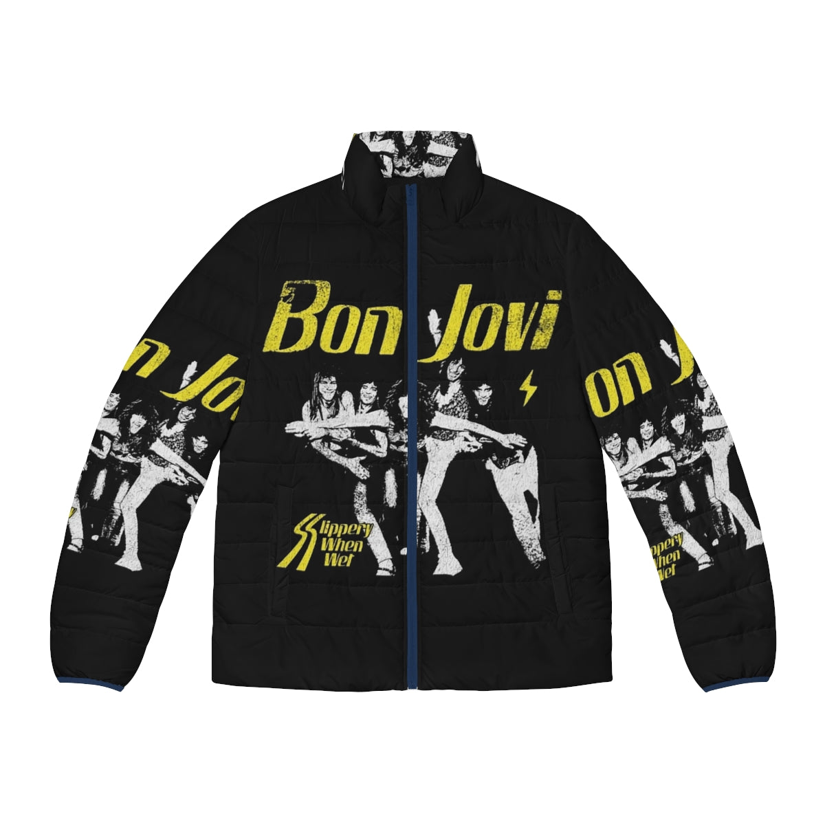 Bon Jovi Heart Dagger Puffer Jacket, Slippery When Wet Puffer Jacket