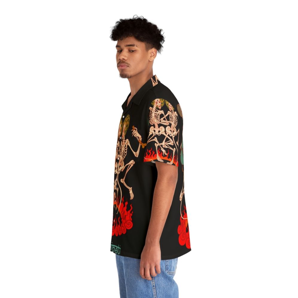 Chitipati Tibetan-Inspired Hawaiian Shirt with Skeleton Pattern and Fire Motif - People Left