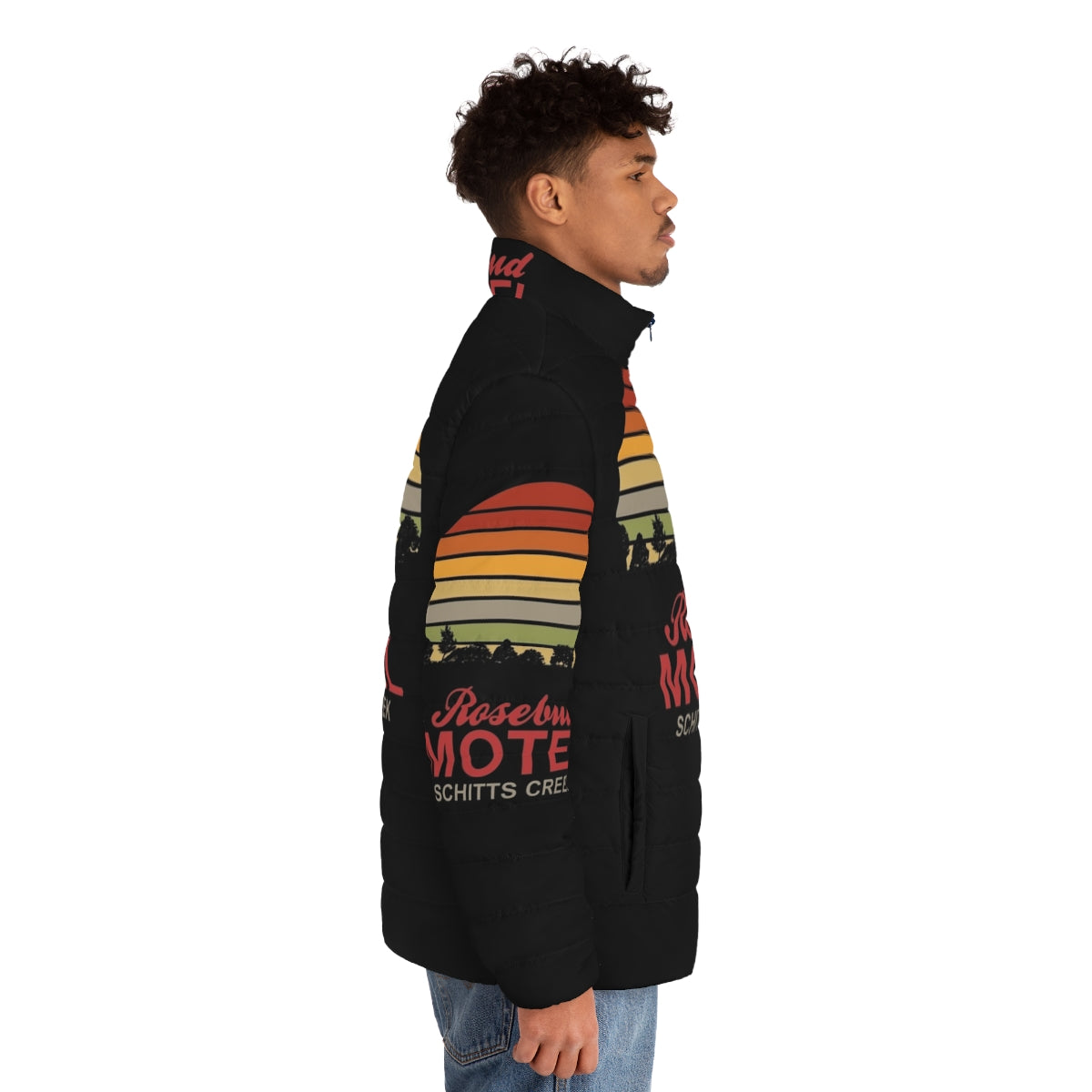 Schitt's Creek Rosebud Motel Sunset Puffer Jacket - men side right