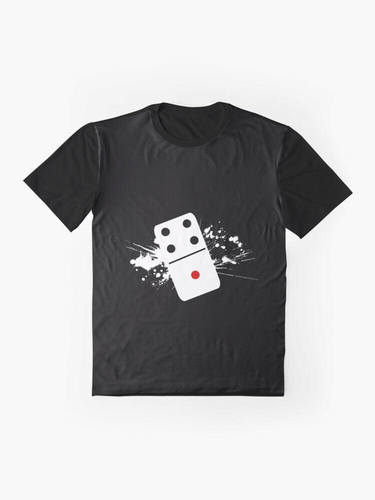 Domino graphic t-shirt with colorful dominoes design - Flat lay