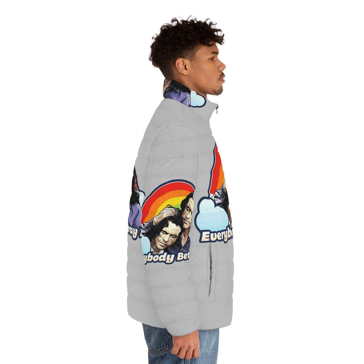 Everybody Betray Me puffer jacket inspired by the cult classic film The Room - men side right