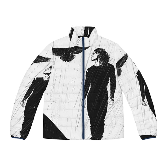 The Raven Puffer Jacket featuring Brandon Lee in a black and white photo