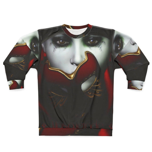 Masquerade sweatshirt with a gothic fashion woman portrait in contemporary art style