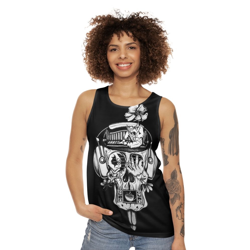 Unisex tank top featuring surrealist "Music of the Mind" design - women